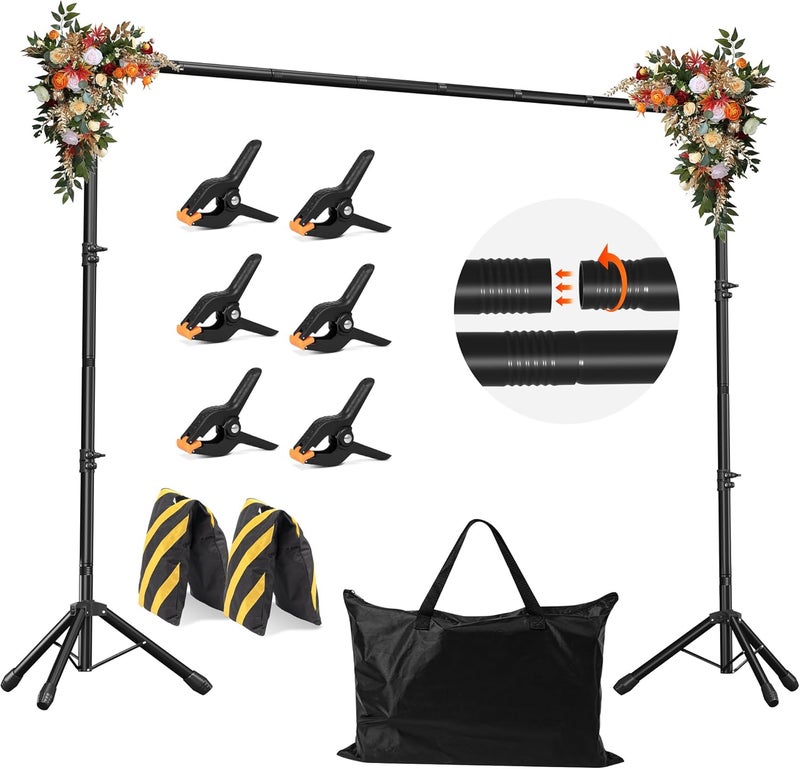 JSungo Backdrop Stand, Adjustable 10x7.5 FT Background Stand Backdrop for Parties, Photo Video Studio, Portable Photography Backdrop Stand with Carrying Bag, 6 Backdrop Clamps, and 2 Stand Bags - Image 1